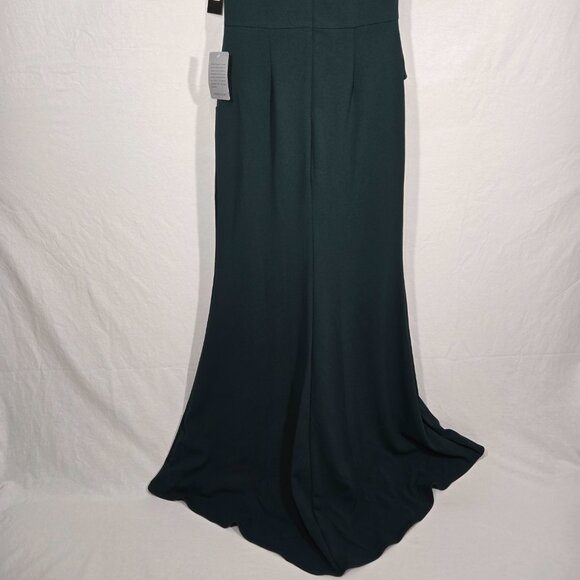 BETSY ADAM "Christine" PINE Scuba Crepe Ruffle Bow Slit Formal Gown Dress Size 8 - Picture 7 of 17